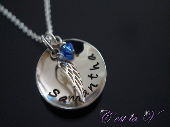 Angel Wing Necklace Angel Jewelry Hand Stamped Name Necklace