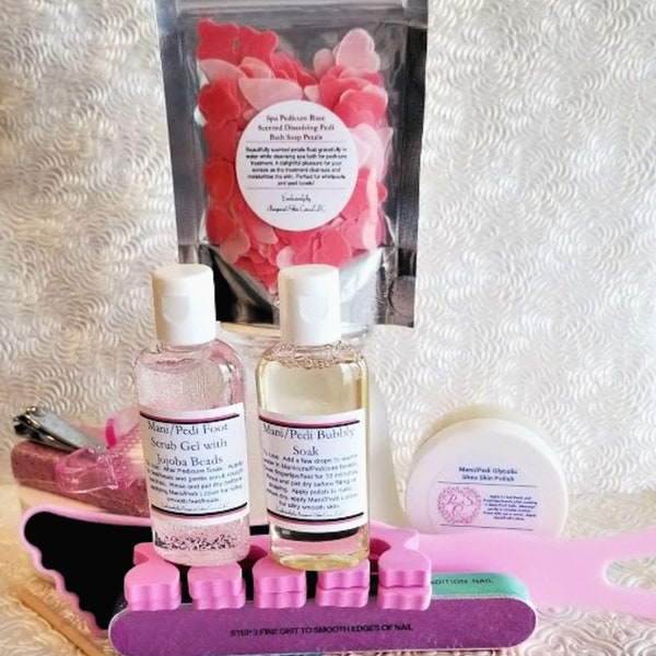 Ultimate Spa Bundle Mani/Pedi Gift Set ~ Soak, Floating Soap Petals, Glycolic Shea Polish, Jojoba Beads, Cuticle Cream, Pamper Those Feet!