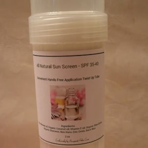 All Natural Sun Screen - SPF 35-40 - 2 oz Twist Up Tube! Non-Nano Zinc Oxide, Shea Butter, Vitamin E , Organic