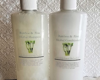 Bamboo & Aloe Herbal Shampoo/Conditioner Set  - Bamboo Extracts, Silica Rich, Collagen,  Mineral Rich, Pro-Vitamin B5, Silk Aminio Acids