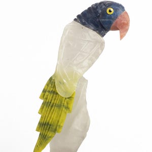 4&quot; Gemstone Carved Parrot | Mother&#39;s Day Gift | Sodalite, Quartz, Serpentine & Pink Stone Beak | Handcrafted Crystal Bird Figurine | A90