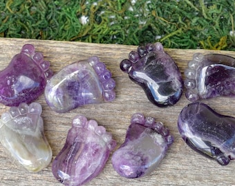 1&quot; Hand Carved Purple Fluorite Gemstone Feet Magnets | Fairy Garden Fridge Decor | Crystal Magnet