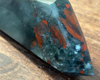 Large African Bloodstone Crystal Point | 6.5" Bloodstone Jasper Double Terminated Point | C28