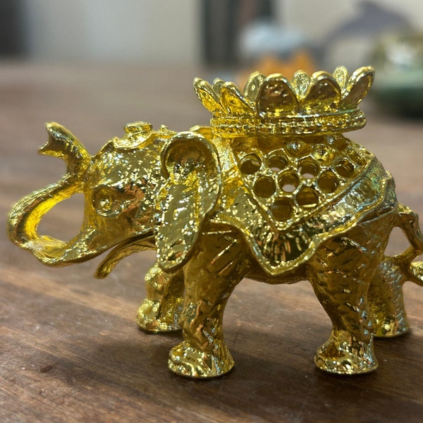 Decorative Metal Elephant Gold Colored Sphere Stand | Unique Crystal Ball Display Holder