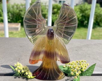 4" Yellow Fluorite Crystal Angel Figurine | Guardian Angel Sympathy Gift | Angel Decor | C17