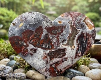 Mexican Crazy Lace Agate Crystal Heart | Large 1.1LB Heart | Collector Display Piece | A83