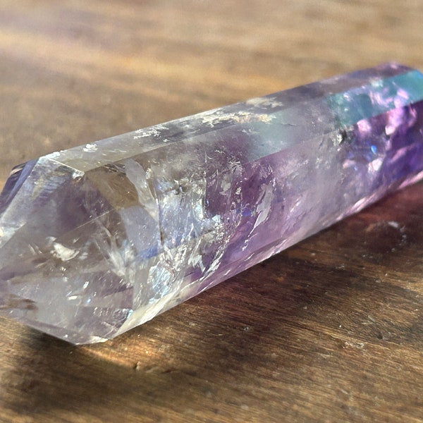 Rare 3.75" Long 12 Sided Vogel Cut Double Terminated Amethyst Point with Rainbows | C86
