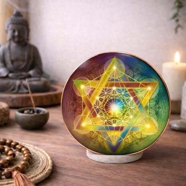 Disco de energía del Cubo de Metatrón Arcoíris / Atrapasol de vidrio de 7,6 cm / Regalo de meditación de geometría sagrada / Decoración espiritual para el hogar y la oficina / 56