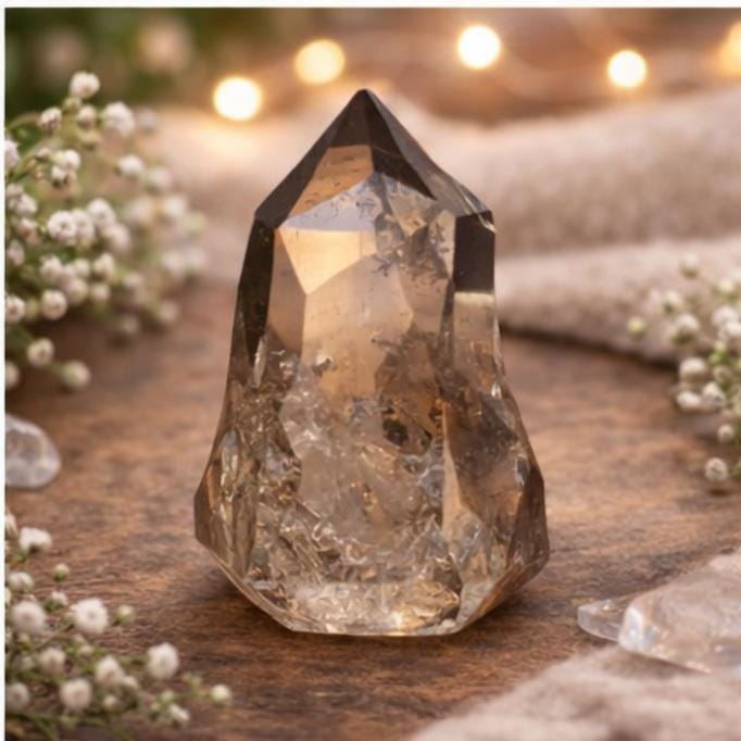 Smoky Quartz Flame 2.75" Faceted Crystal for Home or Office