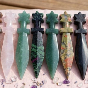 Crystal Athame Knife | Carved Gemstone Dagger, Altar Tool | A42