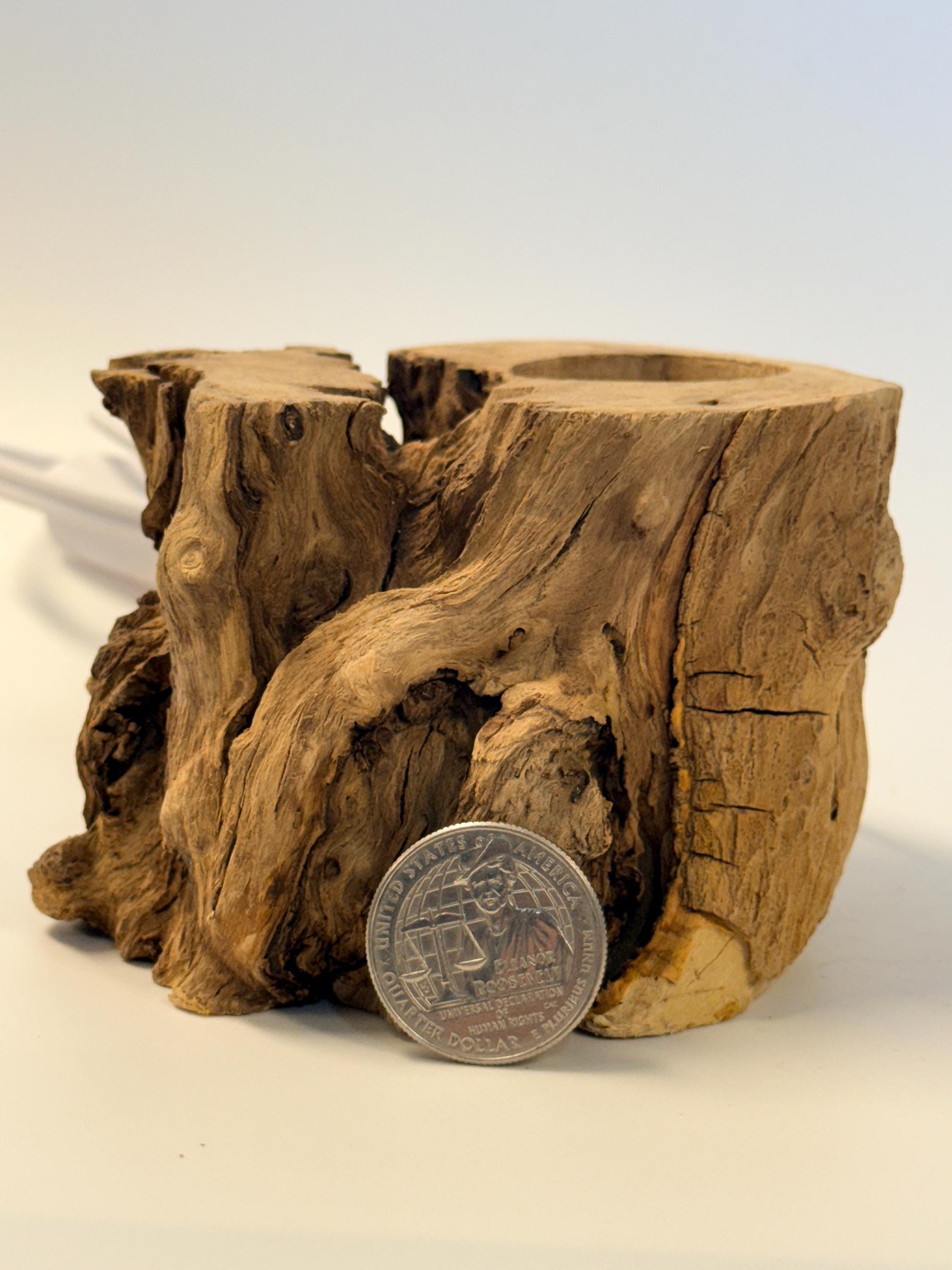 Wooden LED Crystal Sphere Stand | Natural Wood Organic Base, Rustic ...