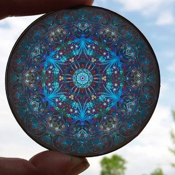 3" Spiritual Energy Disc | Flower of Life | Pleiadian Disc | Glass Art | Chakra Balancing | Meditation Crystal | Manifestation Tool 45