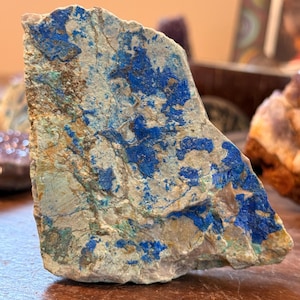 Nice 3.25&quot; Tall Azurite Standing Slab with Malachite on Dolomite | A112