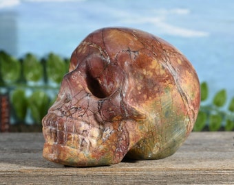 3.37" Cherry Creek Jasper Skull | Large Gemstone Skull Decor | Realistic Crystal Skull | A28