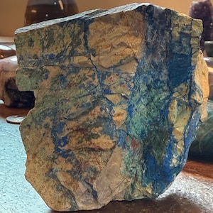 Nice 3.25&quot; Tall Azurite Standing Slab with Malachite on Dolomite | B90