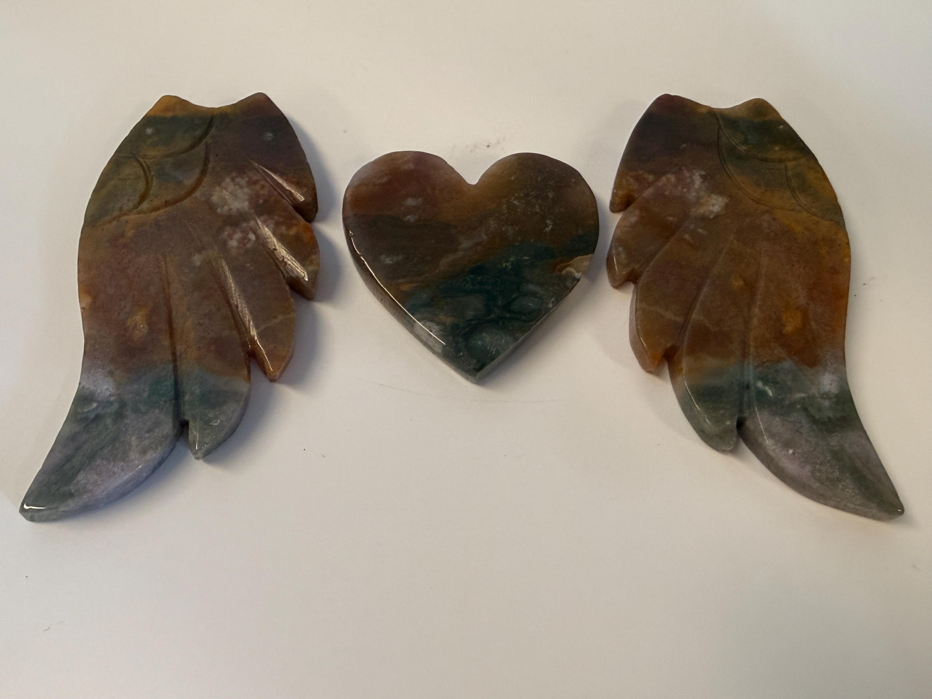 オーシャンジャスパー クリスタルハート 天使の羽 3ピースストーン