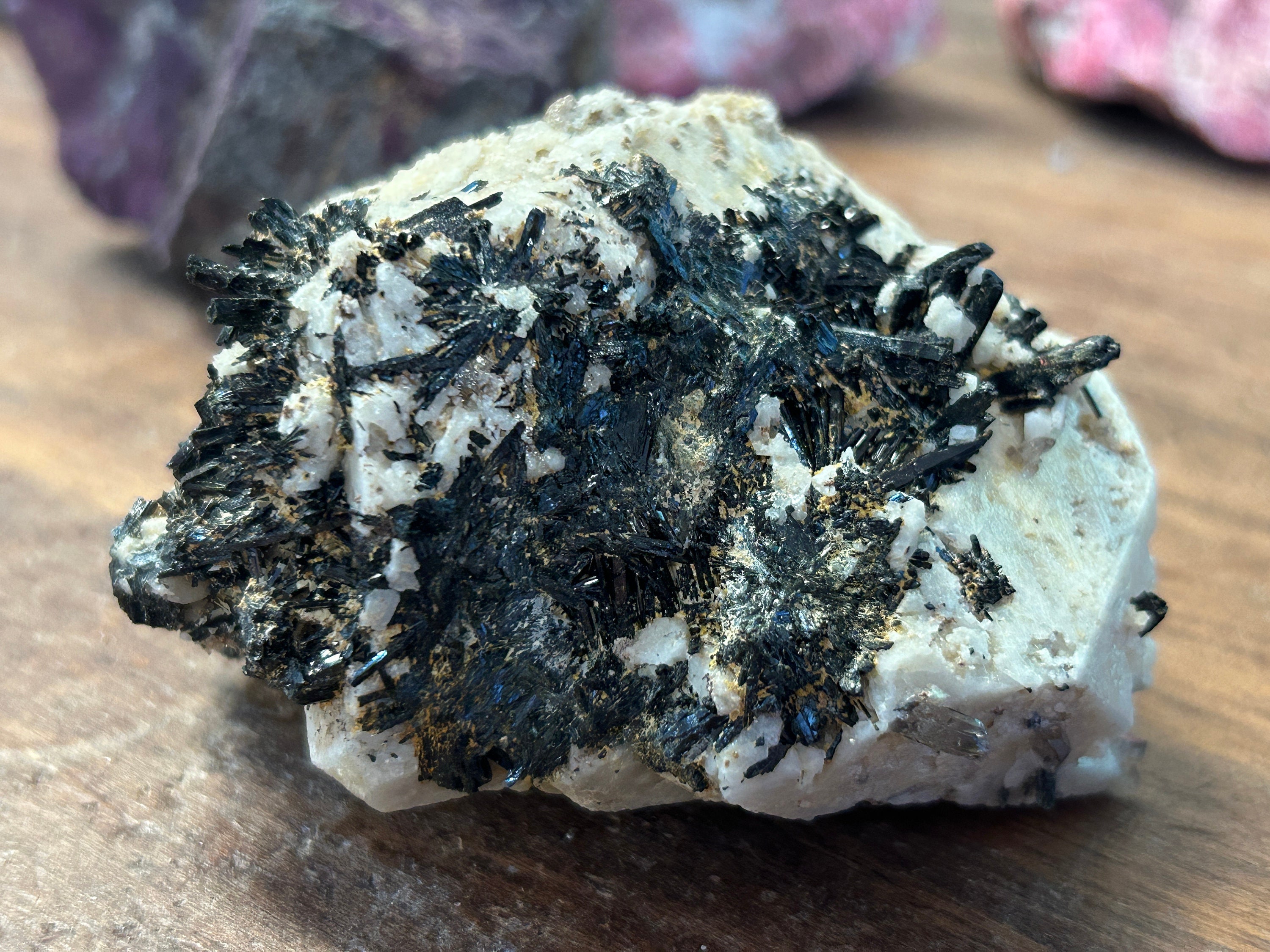 Unusual Mineral Specimen | Green Aegirine, and Smoky Quartz on Orthoclase | A103