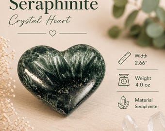 Cuore di cristallo di serafinite / Pietra di clinochlore lucida verde scuro