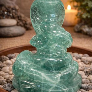 Tótem de serpiente de cristal de fluorita verde / Talla de serpiente de 8 cm de alto / C50