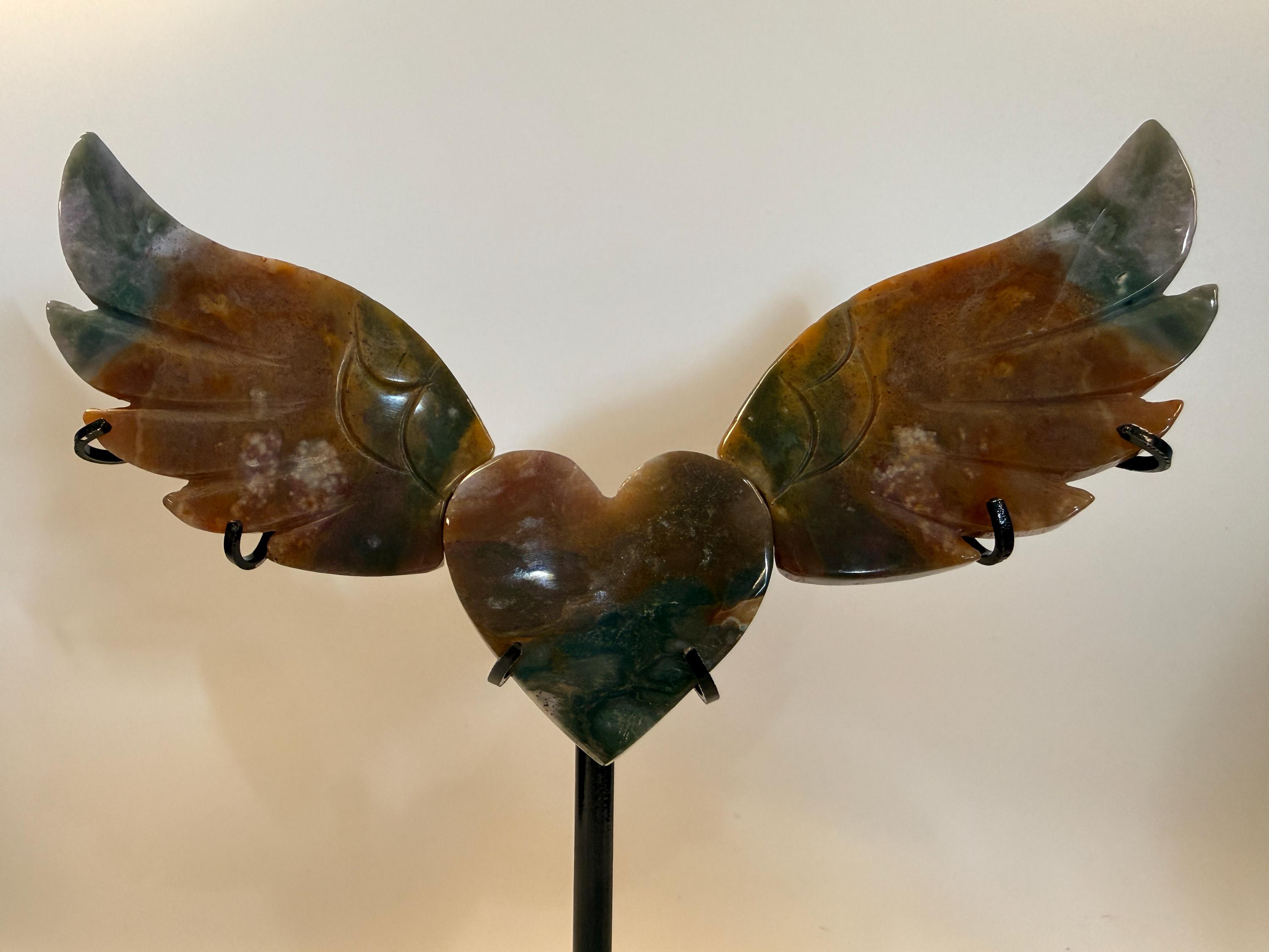 オーシャンジャスパー クリスタルハート 天使の羽 3ピースストーン