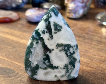 3.5" Tall Druzy Moss Agate Crystal Flame | A9