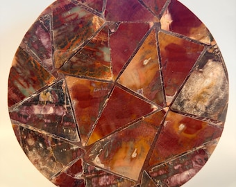 Petrified Wood Round Plate | Madagascar Fossil Slice Display Piece