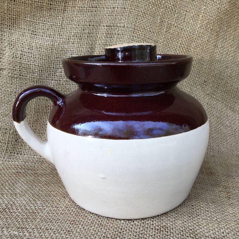Vintage Stoneware Single Loop Bean Pot Lid USA Tan Brown Etsy