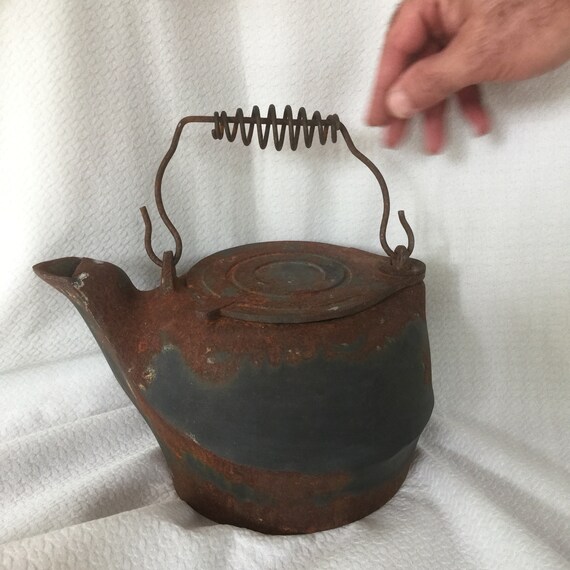Vintage Cast Iron Kettle Rustic Wood Stove Fireplace Primitive Etsy