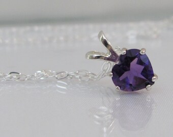 Amethyst Heart Necklace, February Birthstone, Amethyst Pendant, Amethyst Gemstone Jewelry, Sterling Silver, Purple Necklace, Valentine Gift