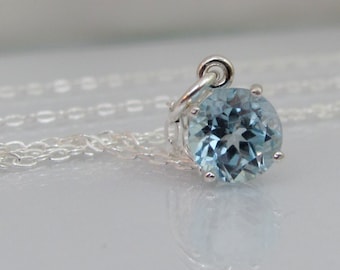 Sky Blue Topaz Pendant, Blue Topaz Necklace, Sterling Silver, 8mm Blue Topaz Gemstone, December Birthstone, Bride Necklace, Wedding Jewelry