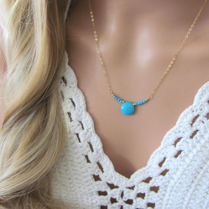 Sleeping Beauty Turquoise Beaded Necklace - Genuine Turquoise on 14k Gold Filled Chain - Summer Jewelry
