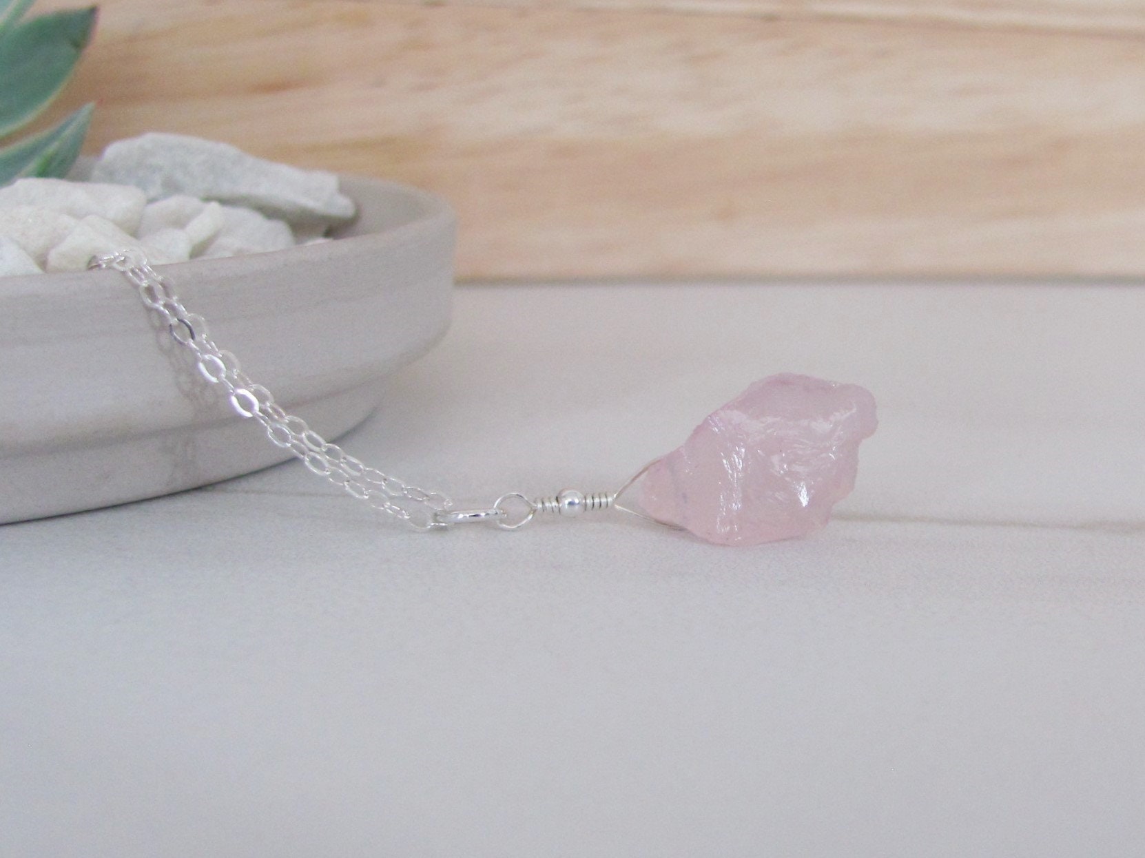 Raw Rose Quartz Necklace Pink Rose 