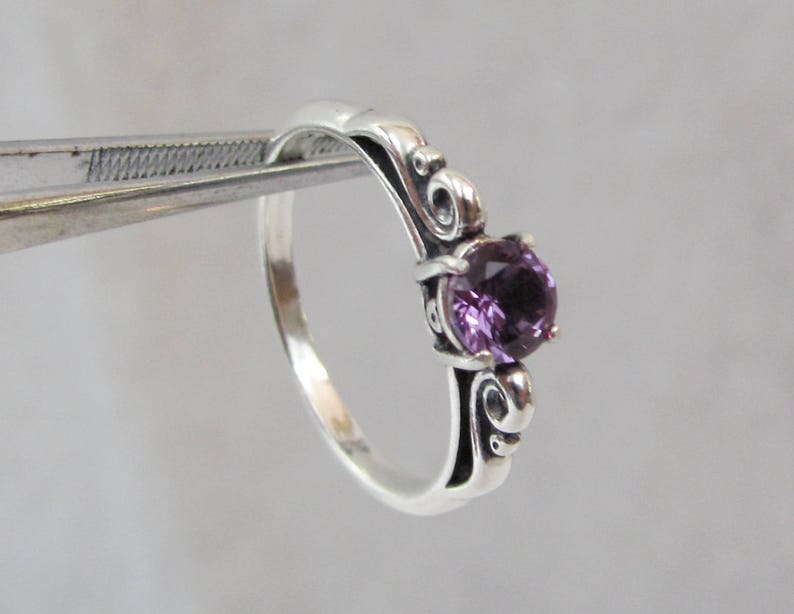 Alexandrite Ring Sterling Silver Scroll Ring Color Change Stone for June Birthstone