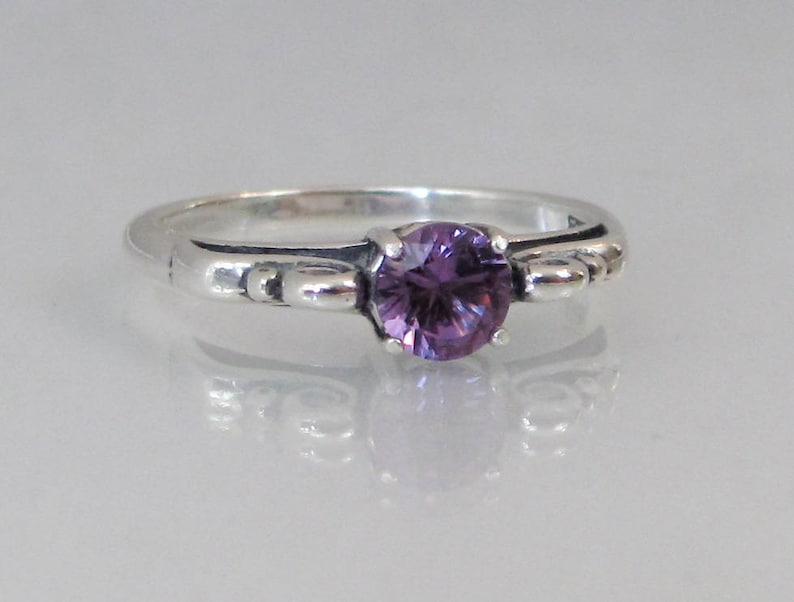 Alexandrite Ring Sterling Silver Scroll Ring Color Change Stone for June Birthstone
