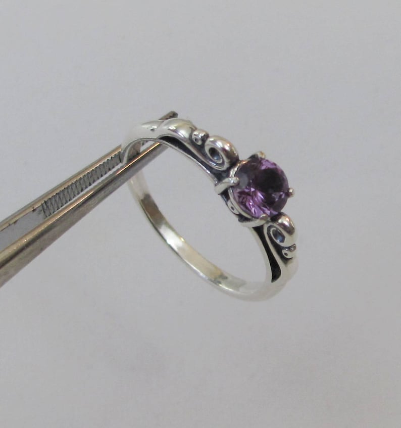 Alexandrite Ring Sterling Silver Scroll Ring Color Change Stone for June Birthstone