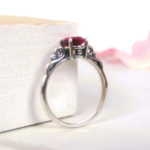 Ruby Ring in Sterling Silver - 8x6mm Oval Cut Lab Grown Gemstone - July Birthstone Jewelry