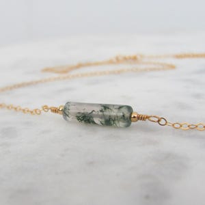 Moss Agate Necklace - Dainty Gemstone Choker - Layering Necklace
