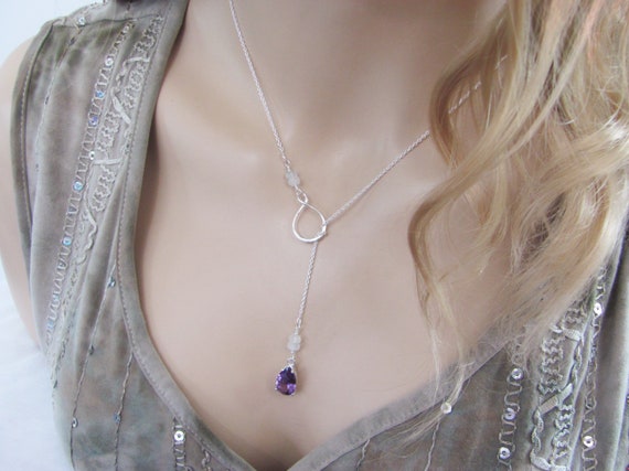 Moonstone Necklace Infinity Lariat 