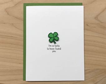 Tengo tanta suerte de haberte encontrado, Shamrock Card, St. Patrick's Day Card, Cute Anniversary Card, Cute Valentine's Day Card, Four Leaf Clover