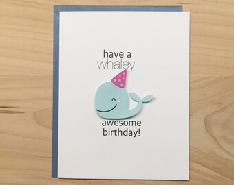 Whale Birthday Card, Happy Birthday Card, Cute Birthday Card, Kids Birthday Card, Animal Birthday Card, Ocean birthday card, Whale