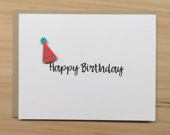 Party Hat Birthday Card, Happy Birthday Card, Fun Birthday Card, Blank Birthday Cards, Simple Birthday Cards, Cute Birthday Card, Handmade