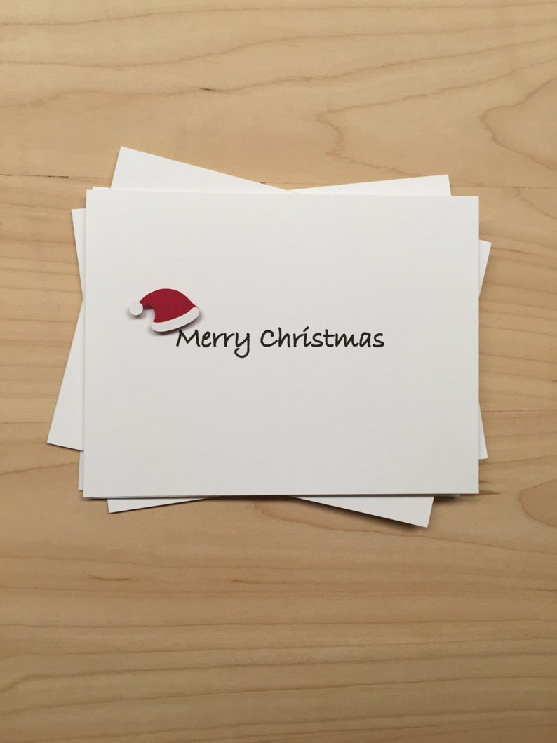 Santa Hat Merry Christmas Card Set, Santa Holiday Card Set, Boxed Holiday Cards Set of 8, Boxed Christmas Cards, Handmade Christmas Cards image 1