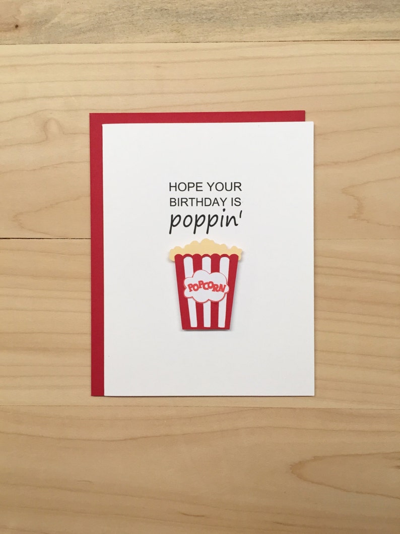 Hope Your Birthday is Poppin', Funny Birthday Card, Funny Food Pun Birthday Card, Cute Popcorn Birthday Card, Food Pun Birthday Card, Poppin image 1