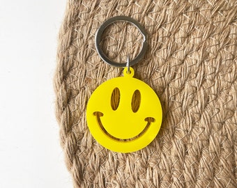 Smiley Face Mini Llavero, Llavero Retro Smiley, Llaveros Lindos, Llaveros para Mujeres, Llaveros Wristlet, Llavero Acrílico