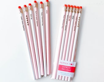 Valentine's Day Pencil Pack, Valentine's Day gift for classmates, Classroom Valentine, vday gift for her, engraved pencils, assorted pencils