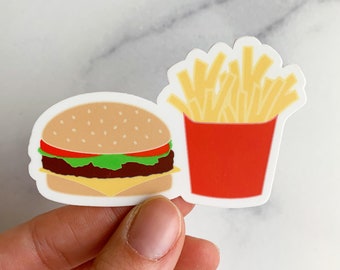 Burger and Fries Waterproof Vinyl Sticker, Stickers for Water bottle, Funny stickers for computer, Food sticker,