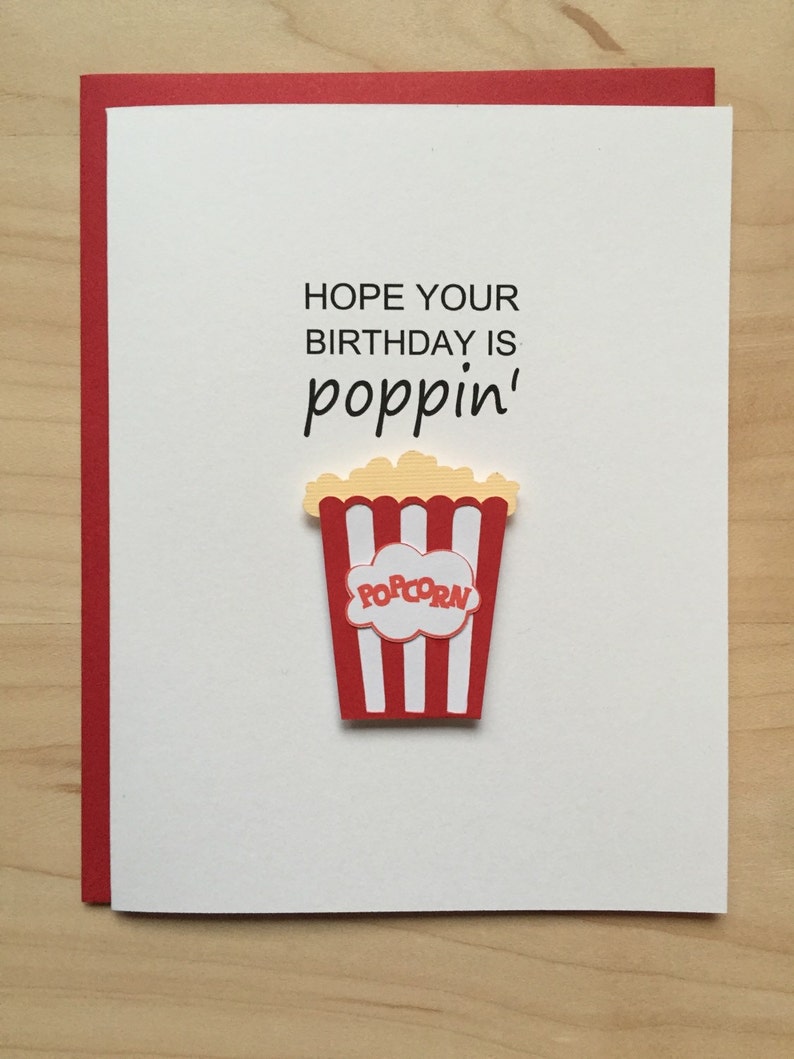 Hope Your Birthday is Poppin', Funny Birthday Card, Funny Food Pun Birthday Card, Cute Popcorn Birthday Card, Food Pun Birthday Card, Poppin image 2