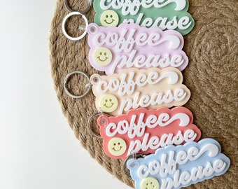 Coffee Please Keychain, Cute Cool Keychain for Women, Coffee Gifts for Women, Retro Smiley Keychain, Acrylic Keychain, best friend gift