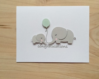 Elephant Baby Shower Card, Baby Shower Congratulations Card, New Baby Card