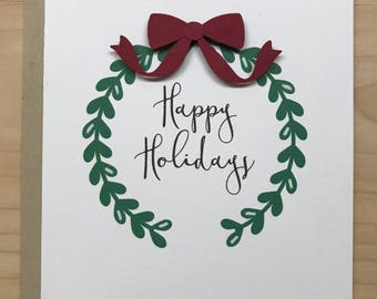Happy Holidays Card, Happy Holidays Wreath, Blank Christmas Card, Happy Holidays Greeting Card, Christmas Card Handmade, Christmas Cards